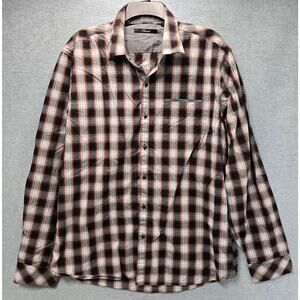 7 Diamonds Brown Plaid Button Front Shirt Size XL